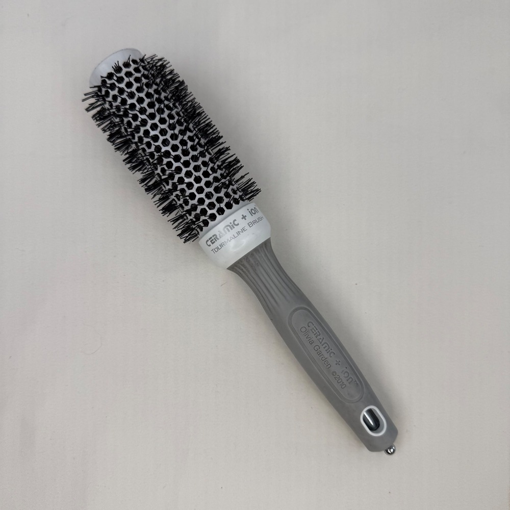 Olivia Garden Ceramic + Ion Tourmaline Thermal Round Hair Brush Grey White 1.25"